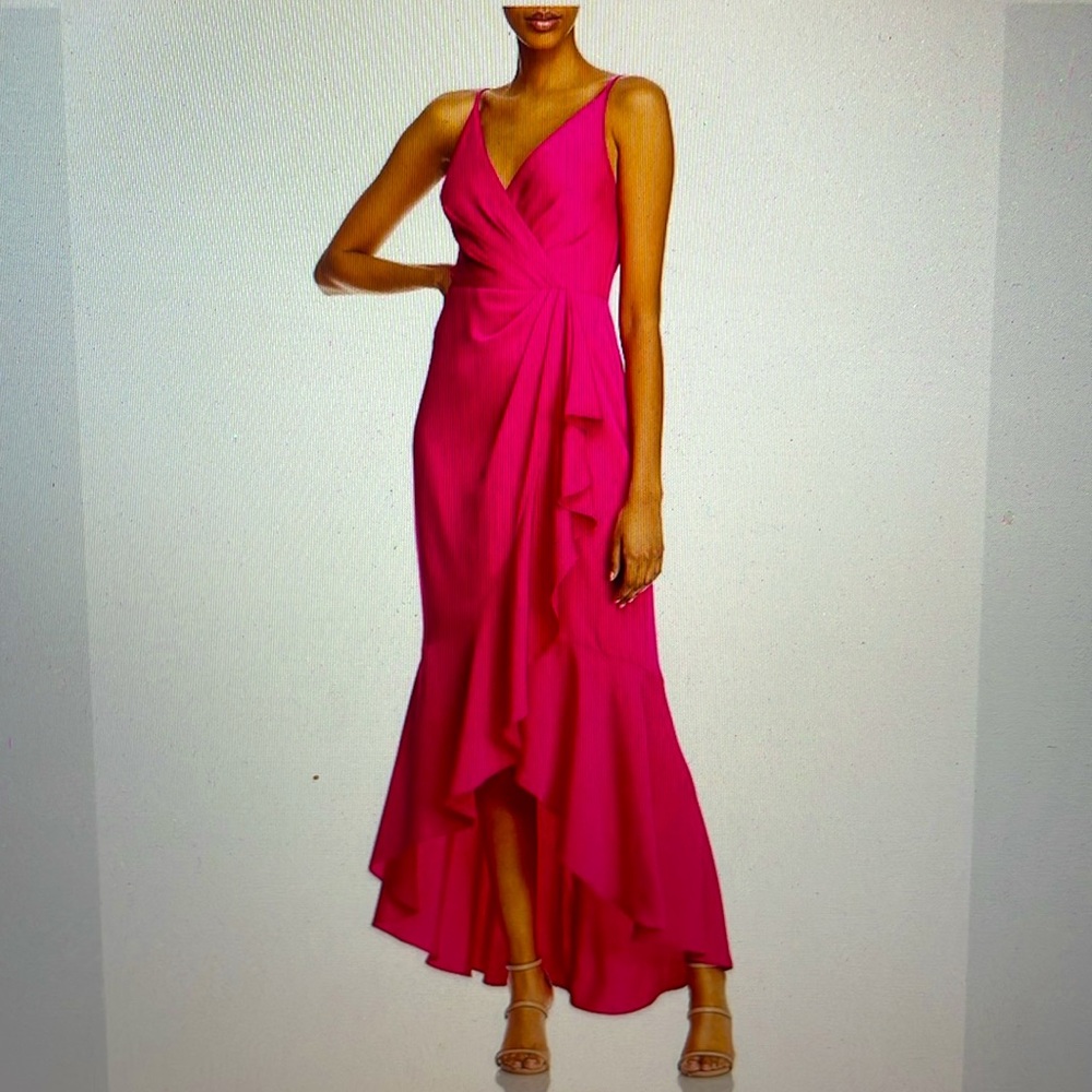 BCBG Max Azria NEW Fuchsia faux wrap ruffle gown 2